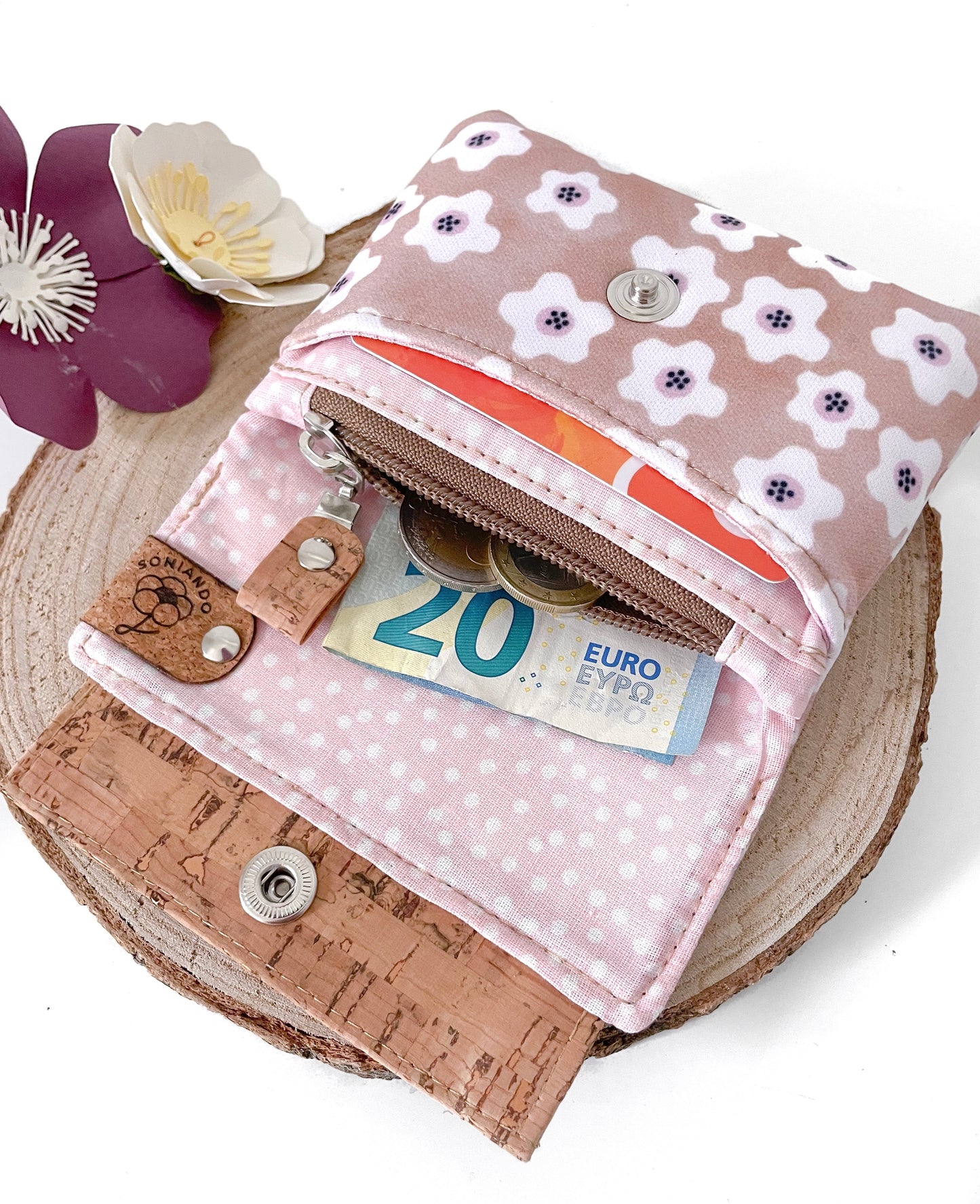 PORTAFOGLIO EVA MINI FIORI BEIGE