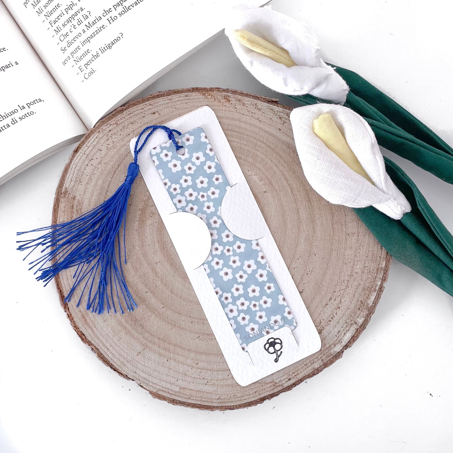 SEGNALIBRO ALLUMINIO FIORI AZZURRI