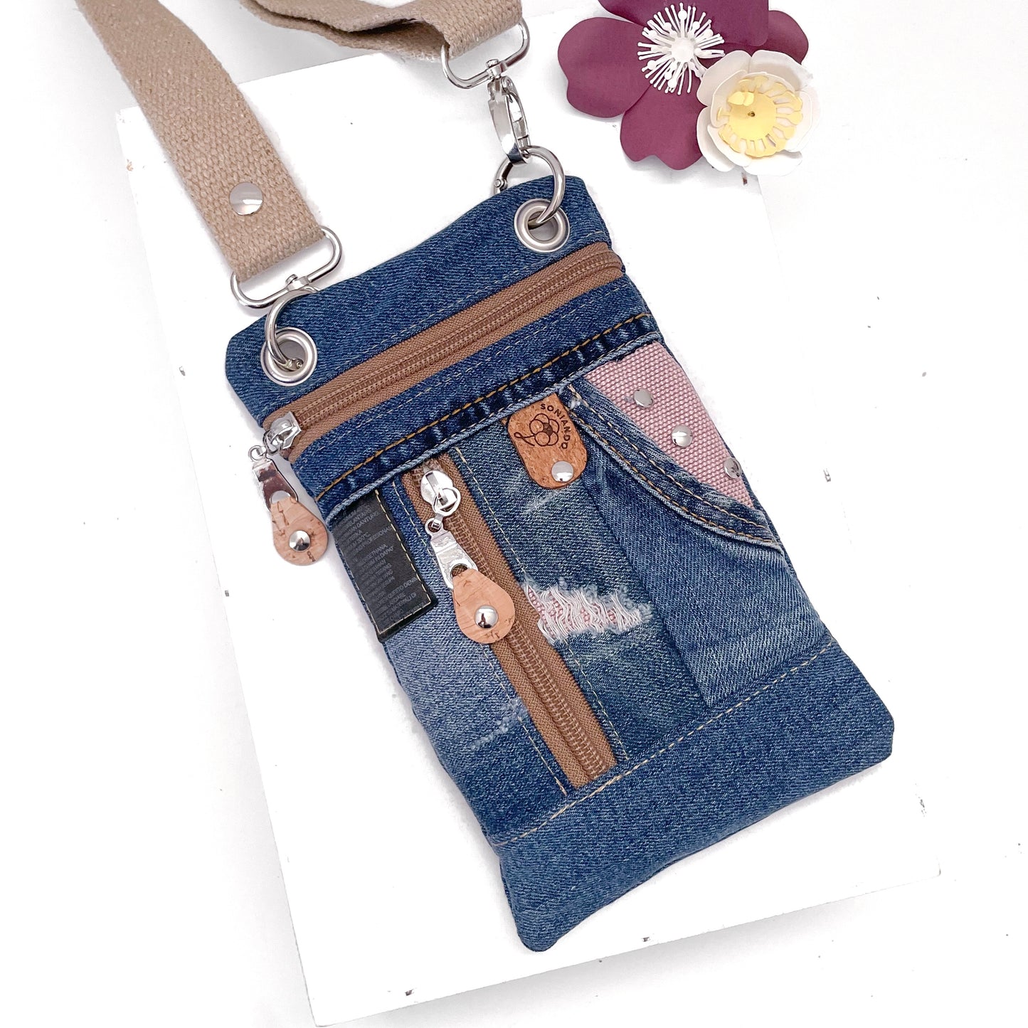 BORSA PORTACELLULARE JEANS ROSA
