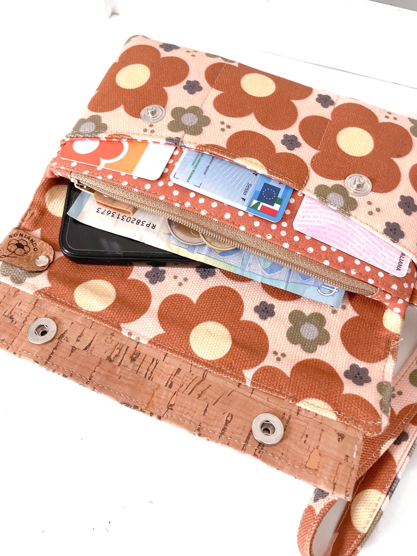 PORTAFOGLIO EVA FIORI MARRONI