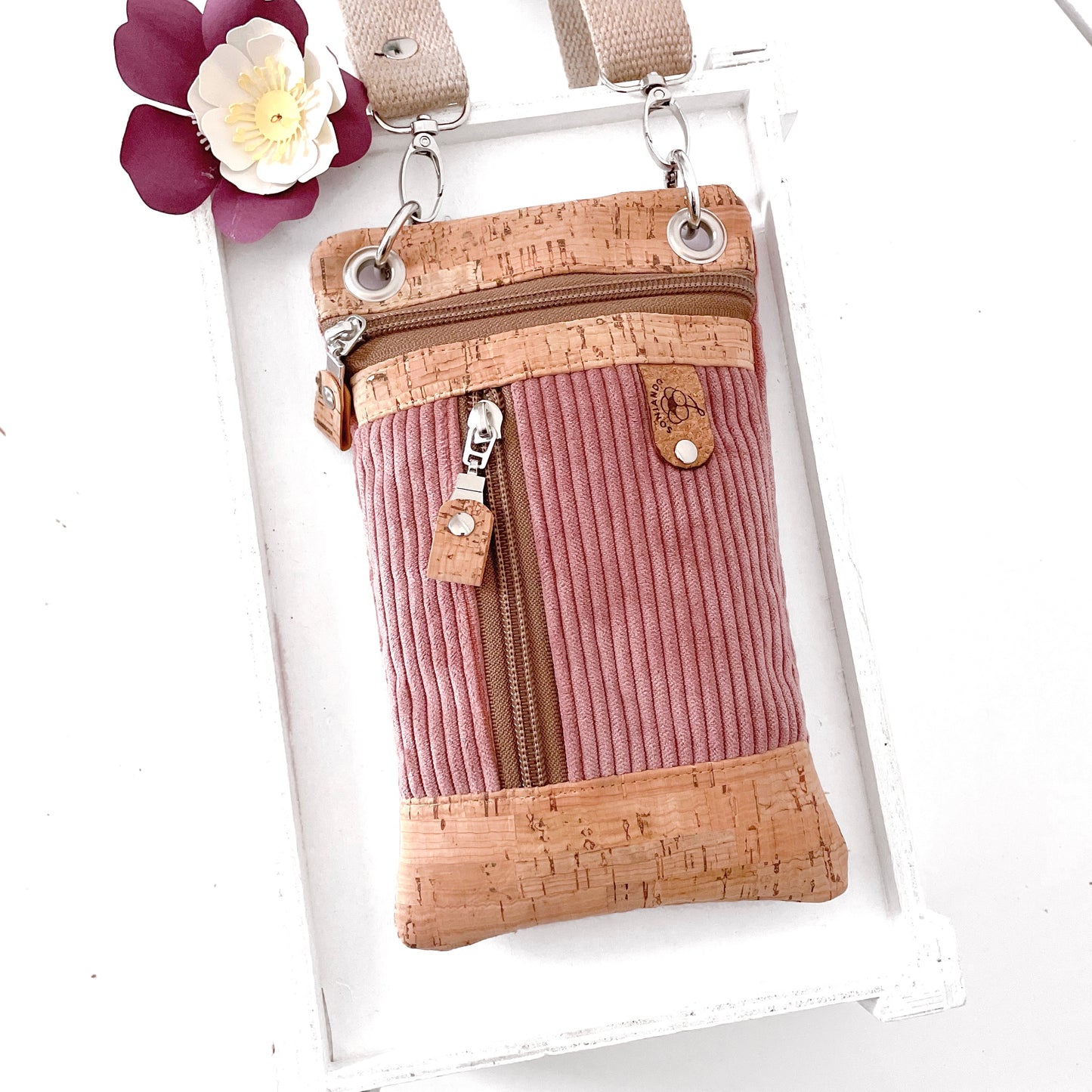 BORSA PORTA CELLULARE VELLUTO ROSA