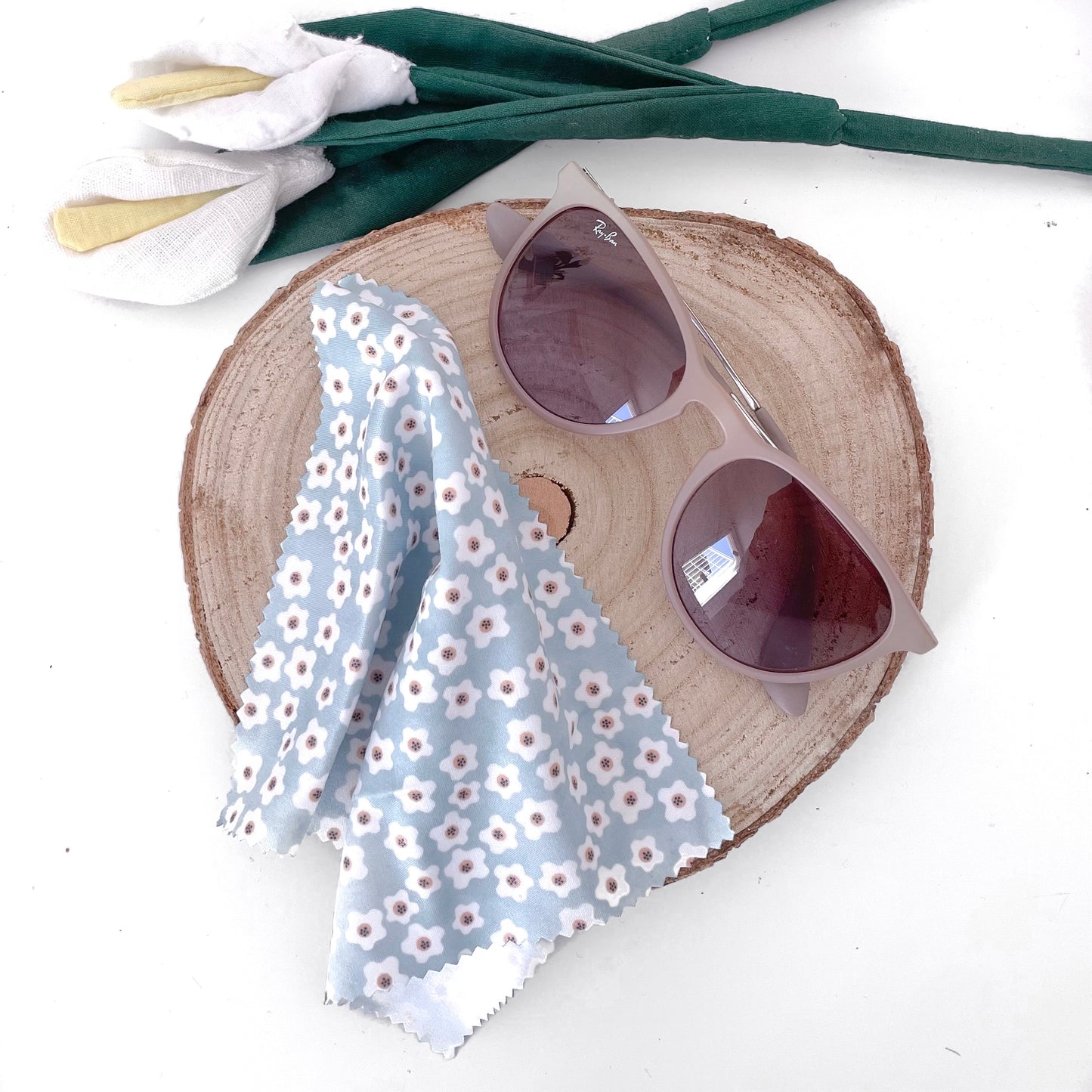 PANNO PULIZIA OCCHIALI FIORI AZZURRI