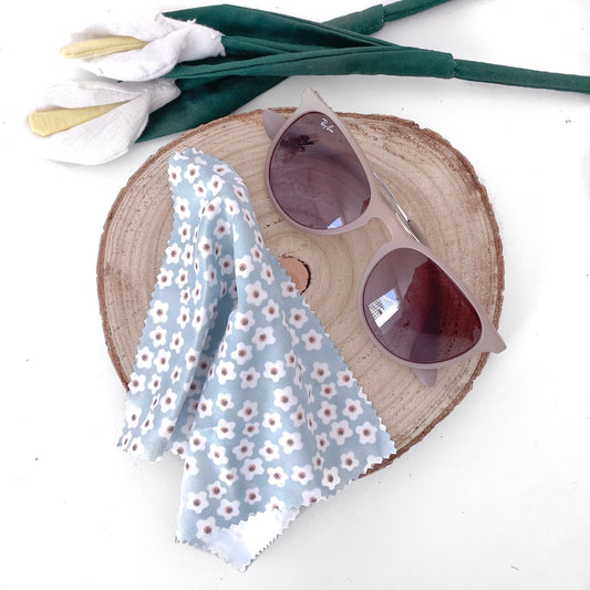 PANNO PULIZIA OCCHIALI FIORI AZZURRI