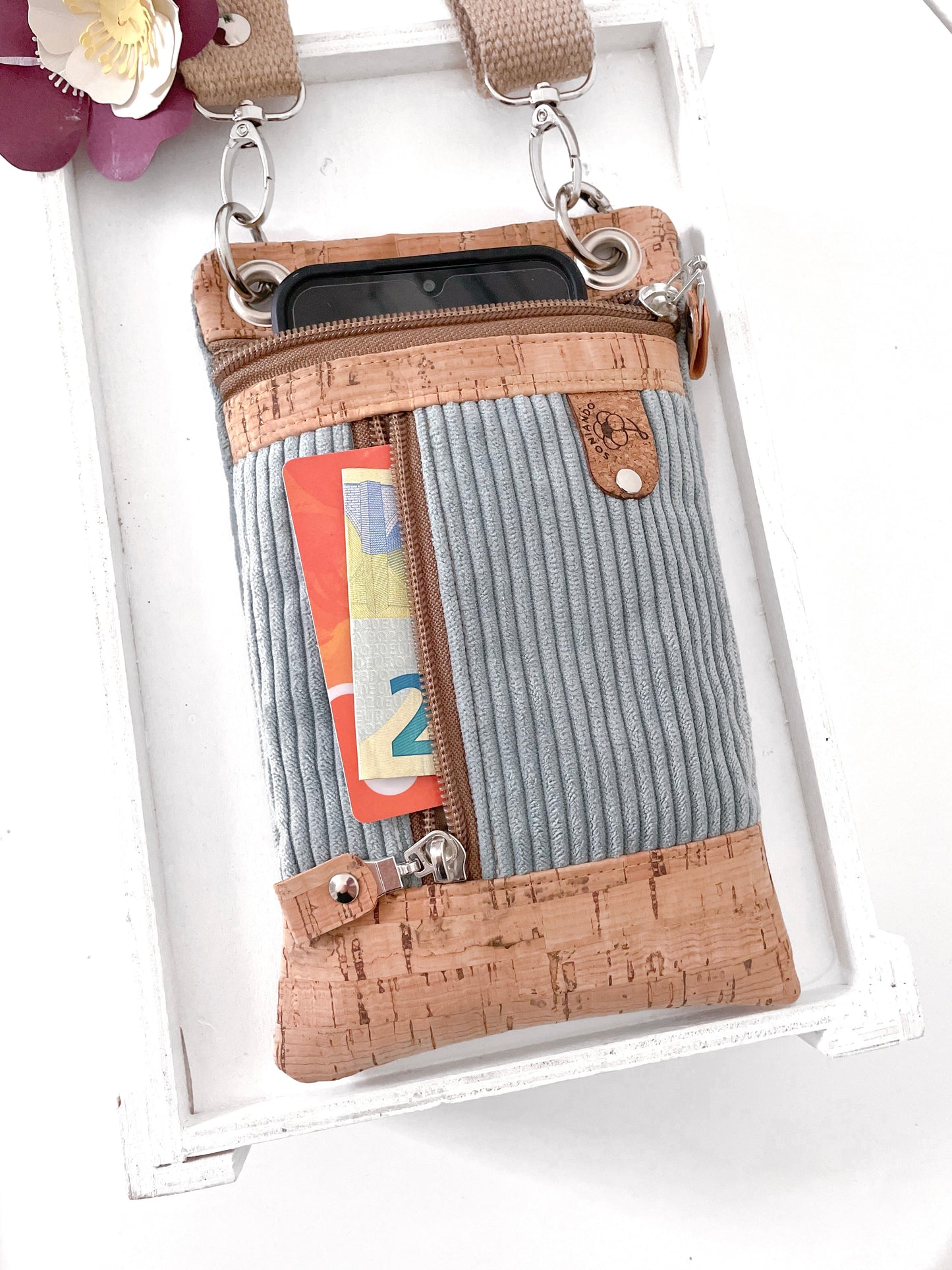 BORSA PORTA CELLULARE VELLUTO ACQUAMARINA