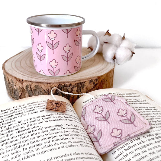 BOX TAZZA + SEGNALIBRO TULIPANI ROSA