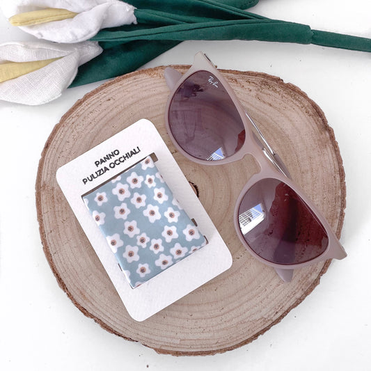 PANNO PULIZIA OCCHIALI FIORI AZZURRI