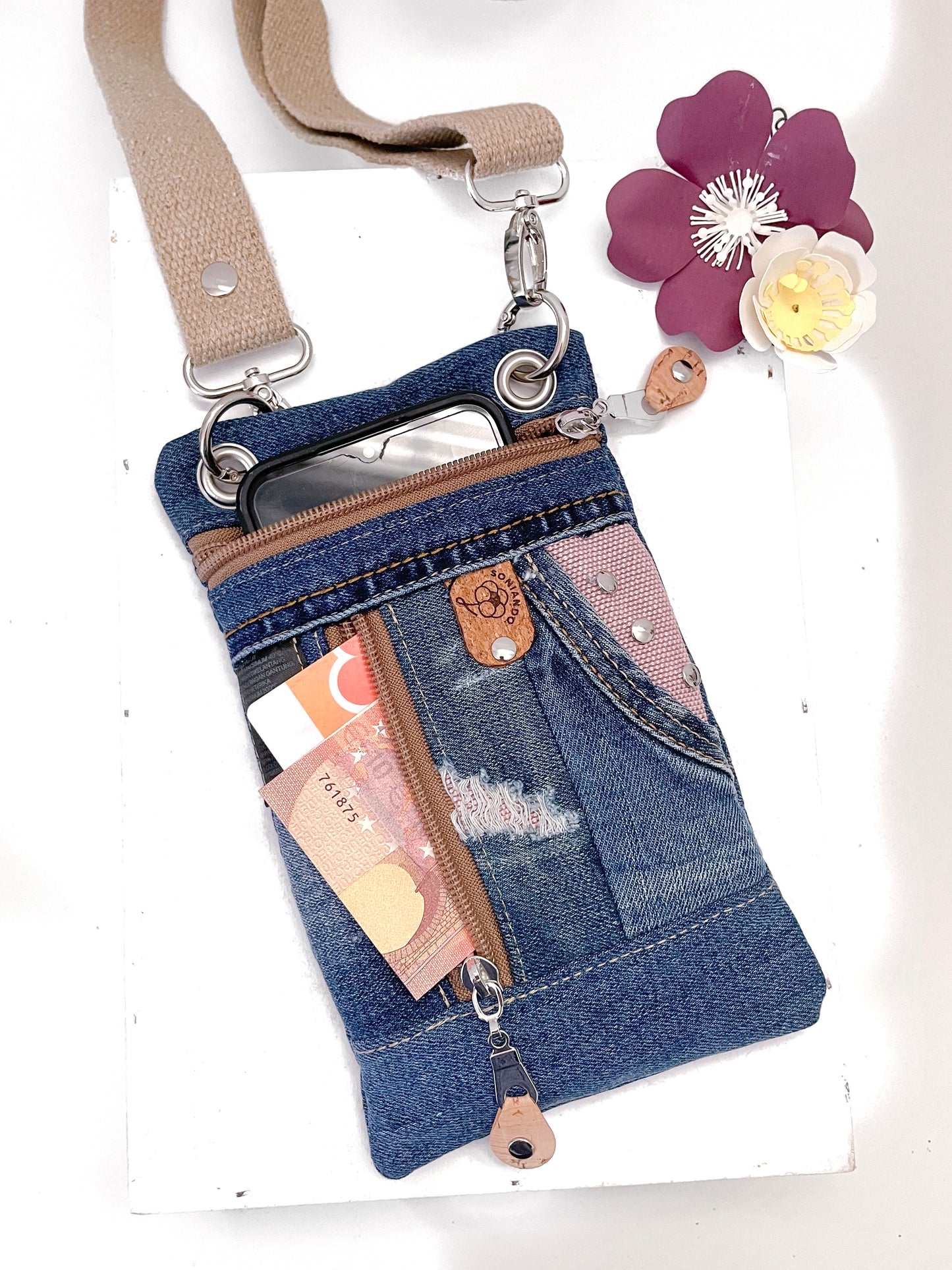 BORSA PORTACELLULARE JEANS ROSA